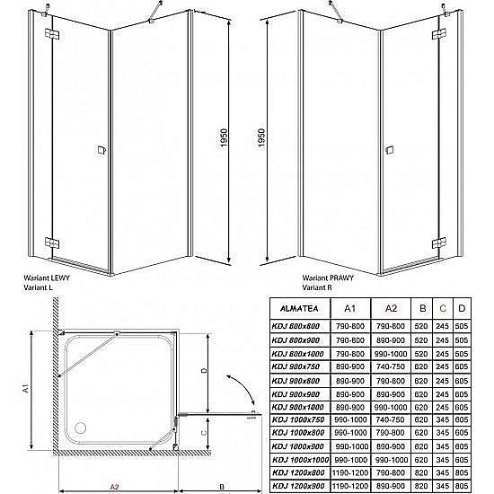 Душевой уголок Radaway Almatea KDJ 120х80 купить в интернет-магазине Sanbest