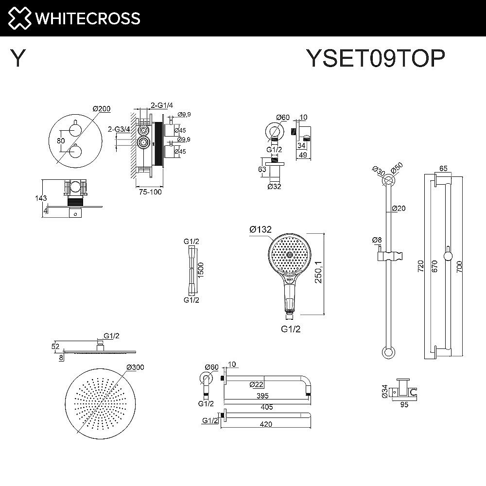 Душевая система WhiteCross Y YSET09TOPGLB золото брашированное купить в интернет-магазине сантехники Sanbest