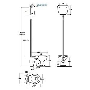 Унитаз напольный GLOBO Paestum PA002.BI с высоким бачком PA010.BI белый/золото купить в интернет-магазине Sanbest