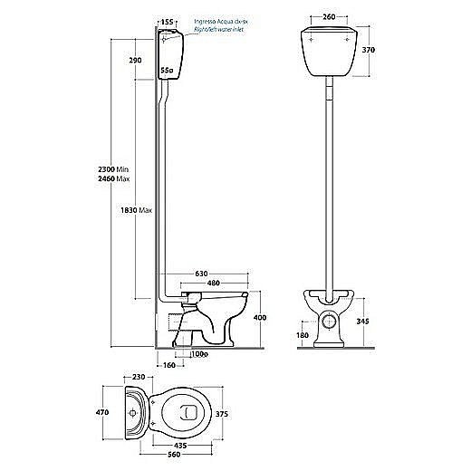 Унитаз напольный GLOBO Paestum PA002.BI с высоким бачком PA010.BI белый/золото купить в интернет-магазине Sanbest
