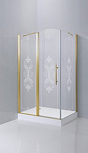 Душевой уголок Cezares Giubileo 100х100 GIUBILEO-AH-11-100-CP-G-L стекло прозрачное с рисунком/профиль золото купить в интернет-магазине Sanbest