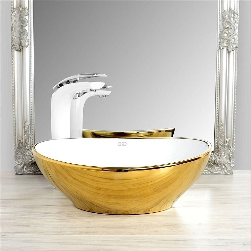 Раковина накладная Gid Esfera 41 Nc999 52229 белая, золото купить в интернет-магазине Sanbest