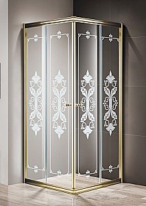 Душевой уголок Cezares Giubileo 100х100 GIUBILEO-A-2-100-SCORREVOLE-CP-G стекло прозрачное с рисунком/профиль золото купить в интернет-магазине Sanbest