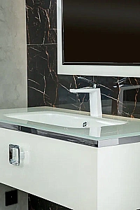 Консоль с раковиной Armadi Art LUCIDO WHITE 80 жемчужный белый для ванной в интернет-магазине сантехники Sanbest