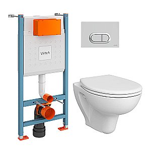 Унитаз Vitra S10 9842B003-7206 безободковый, с инсталляцией, с крышкой микролифт, кнопка хром глянцевый купить в интернет-магазине Sanbest