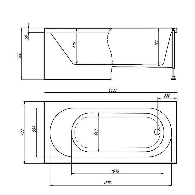 Акриловая ванна Timo ROHA1570 150x70 белая купить в интернет-магазине Sanbest