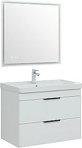 Тумба с раковиной Aquanet Ирис new 80 подвесная белый глянец для ванной в интернет-магазине Sanbest