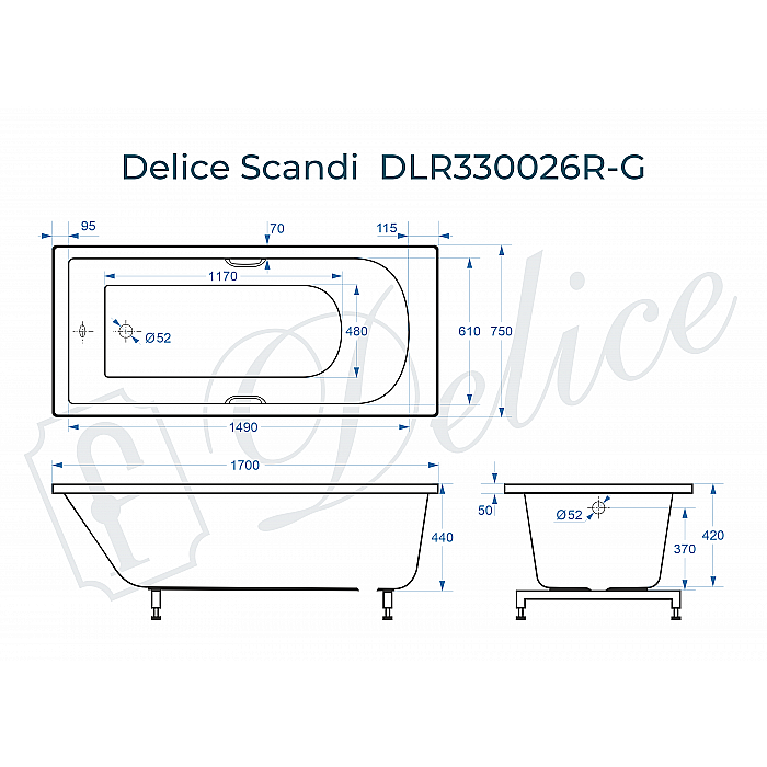 Ванна Delice Scandi DLR330026R-G 170х75 белая/ручки хром купить в интернет-магазине Sanbest