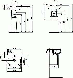 Раковина на пьедестале Ideal Standard Esedra 45 T281101 белая купить в интернет-магазине Sanbest