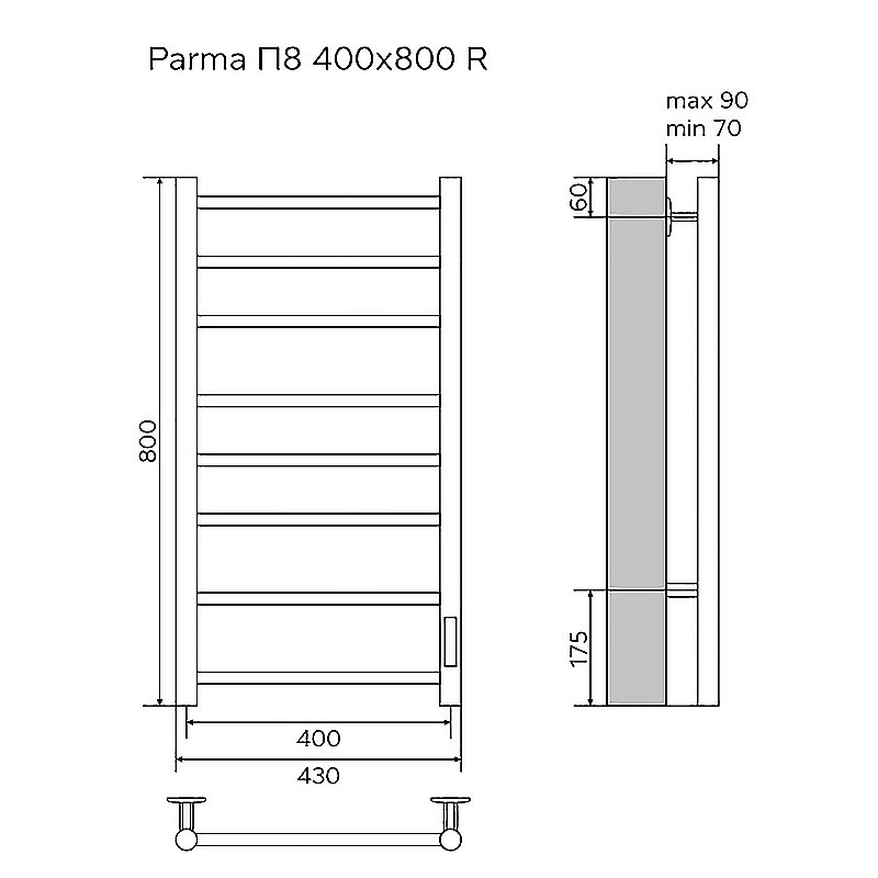Полотенцесушитель электрический Azario PARMA П8 400х800 AZ10848W белый купить в интернет-магазине сантехники Sanbest