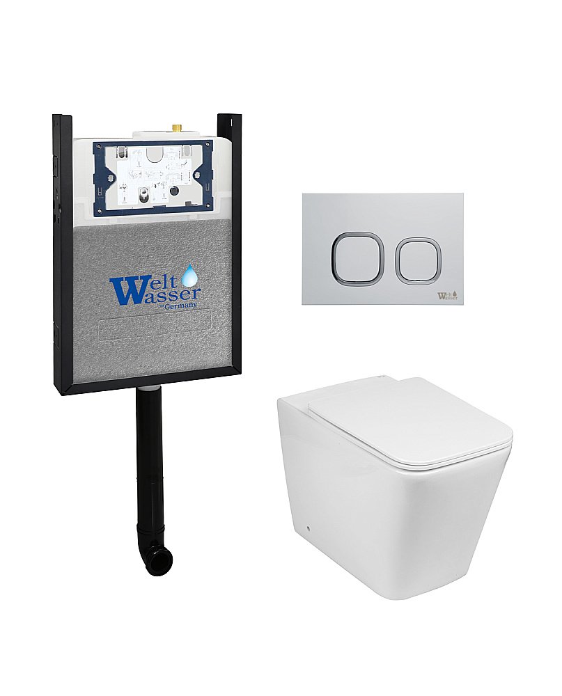 Комплект унитаза WeltWasser AMBERG 404 + GELBACH 002 GL-WT + AMBERG RD-WT кнопка белая купить в интернет-магазине Sanbest