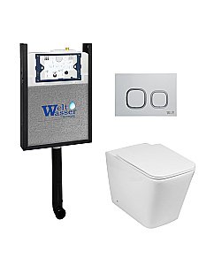 Комплект унитаза WeltWasser AMBERG 404 + GELBACH 002 GL-WT + AMBERG RD-WT белый глянцевый, безободковый, с крышкой микролифт, с бачком скрытого монтажа и белой кнопкой купить в интернет-магазине Sanbest