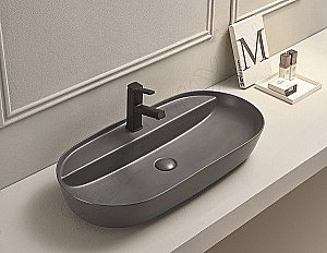 Раковина накладная CeramaLux NC 81,5 78325MDH серая матовая купить в интернет-магазине Sanbest