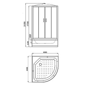 Душевая кабина Parly Classic EC821, тропический душ, ABS-поддон, тонированное закалённое стекло купить в интернет-магазине Sanbest