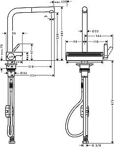 Смеситель для кухни Hansgrohe Aquno Select M81 250 73836800 купить в интернет-магазине сантехники Sanbest