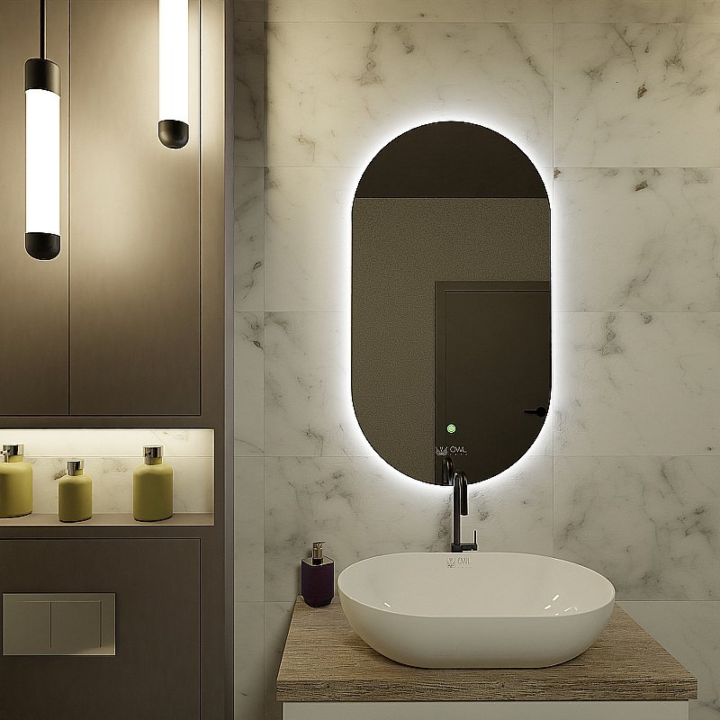 Зеркало с подсветкой Owl 1975 Rusken 55 OWLM200304 в ванную от интернет-магазине сантехники Sanbest