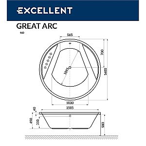 Ванна акриловая EXCELLENT Great Arc RELAX WAEX.GRE16.RELAX.CR 160x160 белая с гидромассажем купить в интернет-магазине Sanbest