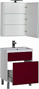Тумба с раковиной Aquanet Латина 60 с 1 ящиком бело-бордовая глянцевая для ванной в интернет-магазине Sanbest