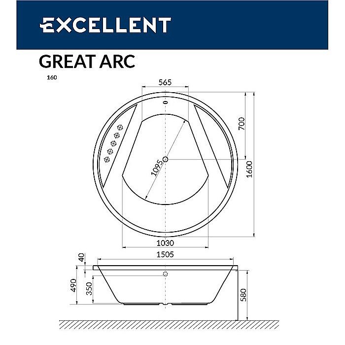 Ванна акриловая EXCELLENT Great Arc RELAX WAEX.GRE16.RELAX.CR 160x160 белая с гидромассажем купить в интернет-магазине Sanbest