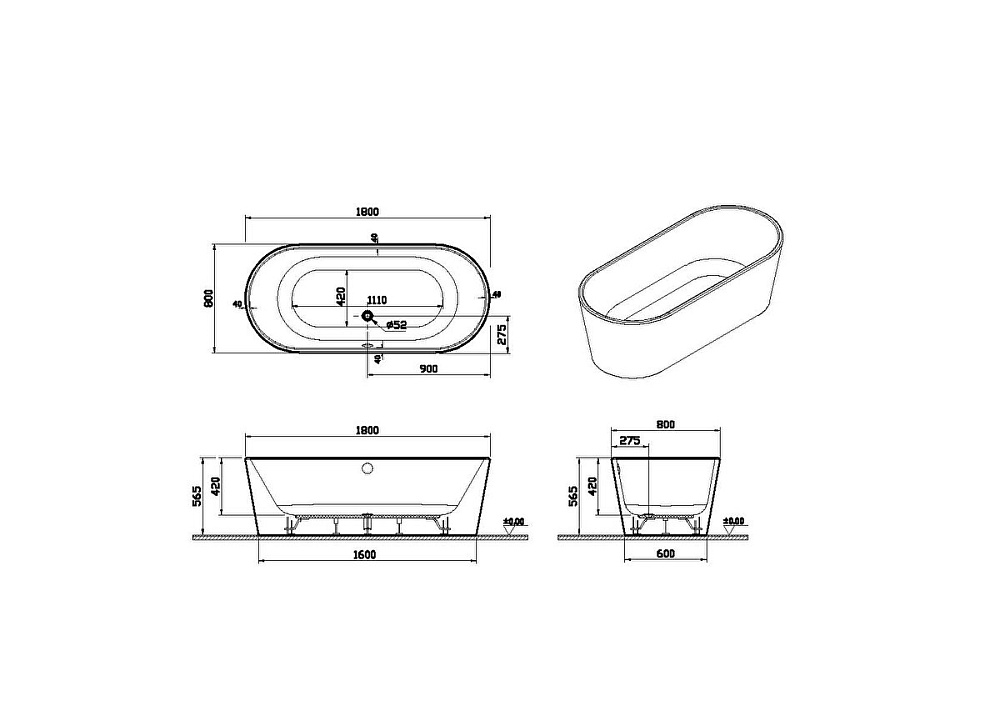 Ванна акриловая Vitra Geo 180x80 отдельностоящая купить в интернет-магазине Sanbest