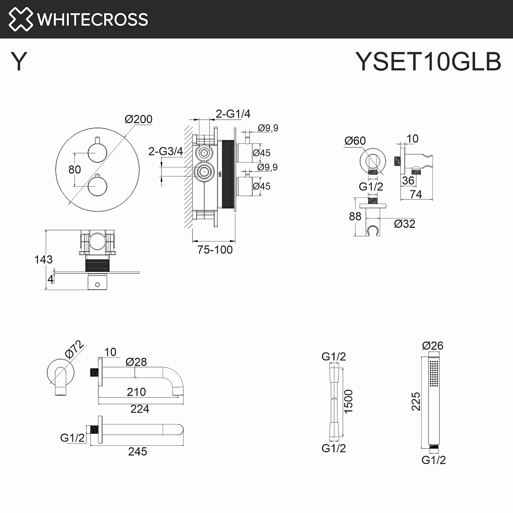 Смеситель для ванны WhiteCross Y YSET10GLB матовое золото купить в интернет-магазине сантехники Sanbest