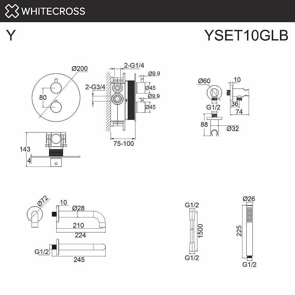 Смеситель для ванны WhiteCross Y YSET10GLB матовое золото купить в интернет-магазине сантехники Sanbest