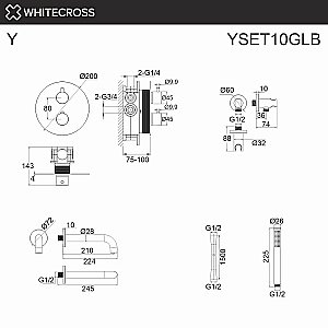 Смеситель для ванны WhiteCross Y YSET10GLB матовое золото купить в интернет-магазине сантехники Sanbest