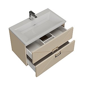 Тумба с раковиной подвесная Grossman ЛУКСОР 70 с 2-я ящ, бежевая матовая для ванной в интернет-магазине Sanbest