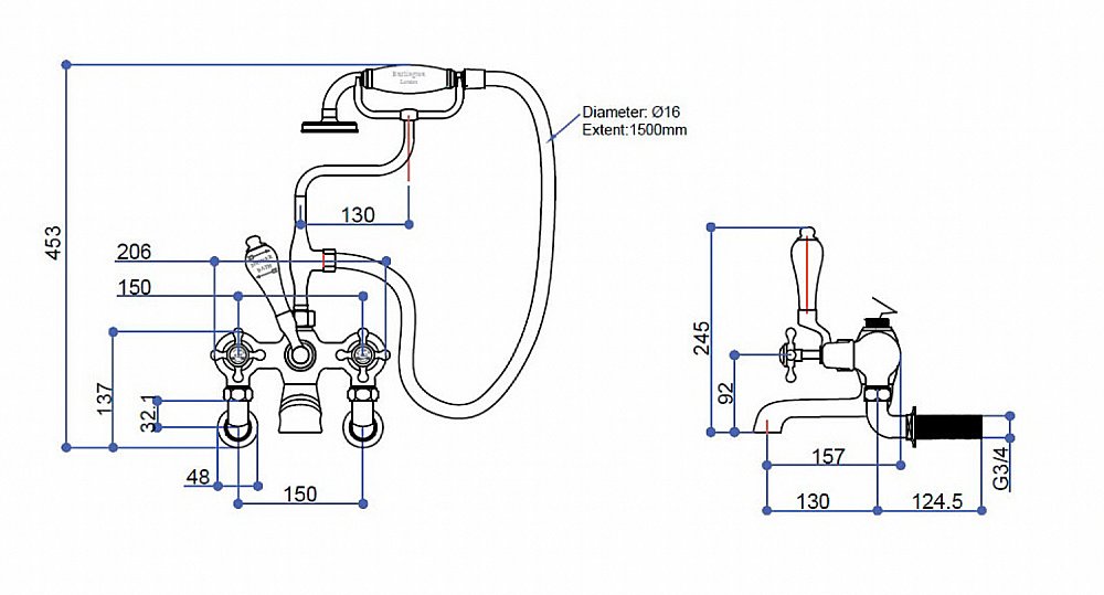 Смеситель для ванны Burlington CL17A-QT хром/ручки белые купить в интернет-магазине сантехники Sanbest