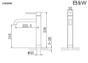 Смеситель для раковины Black&White UNIVERSE U7600GM темно-серый купить в интернет-магазине сантехники Sanbest