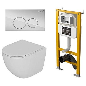 Унитаз подвесной с инсталляцией D&K Matrix DS1391625 белый/кнопка хром, безободковый, с крышкой микролифт купить в интернет-магазине Sanbest