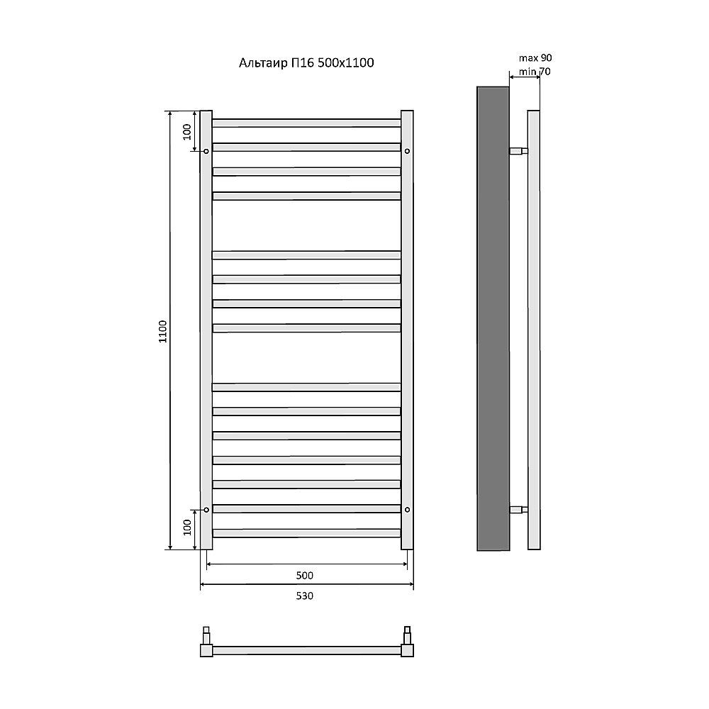Полотенцесушитель Aquatek Альтаир П16 500х1100 AQ KK1611BL черный муар купить в интернет-магазине сантехники Sanbest