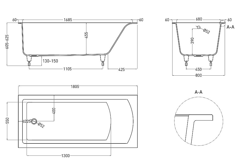 Ванна Salini Cascata S-Sense 180х80 104213G белая купить в интернет-магазине Sanbest