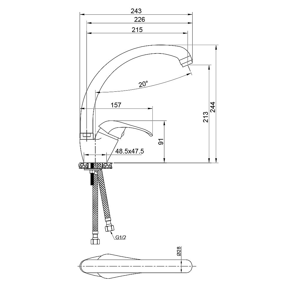 Смеситель для кухни Olive's LERIDA 08430-1LR хром купить в интернет-магазине сантехники Sanbest
