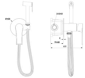 Смеситель с гигиеническим душем встраиваемый WONZON & WOGHAND BRILLIANT, Темный графит (WW-88829079-BGM) купить в интернет-магазине сантехники Sanbest