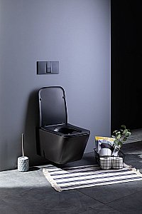 Унитаз подвесной Aquanet Rimless Tavr-W BL-103N-WHT black черный матовый, с крышкой микролифт, безободковый купить в интернет-магазине Sanbest