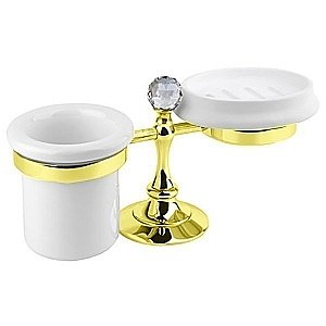Держатель со стаканом и мыльницей Cezares OLIMP-STT-03/24-Sw золото 24 карат/Swarovski купить в интернет-магазине сантехники Sanbest