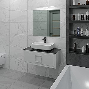 Тумба с раковиной LA FENICE Cubo Bianca 80 белая, столешница черная/ручка белая для ванной в интернет-магазине Sanbest