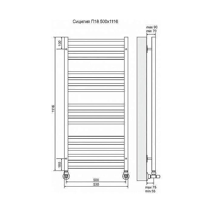 Полотенцесушитель водяной Terminus Сицилия П18 500x1116 купить в интернет-магазине сантехники Sanbest