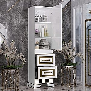 Пенал Опадирис Оникс 49 белый/золотая патина для ванной в интернет-магазине сантехники Sanbest