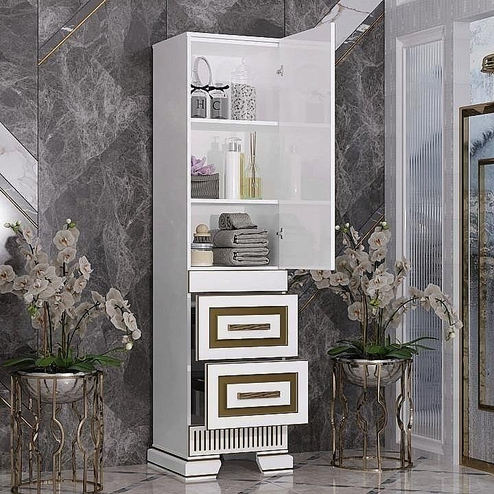 Пенал Опадирис Оникс 49 белый/золотая патина для ванной в интернет-магазине сантехники Sanbest