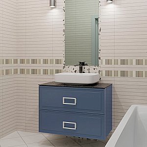 Тумба с раковиной LA FENICE Cubo Blu Grigio TWIN 80 синяя, столешница черная/ручки белые для ванной в интернет-магазине Sanbest
