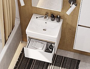 Тумба с раковиной Акватон Марти 55 белая/дуб эндгрейн для ванной в интернет-магазине Sanbest