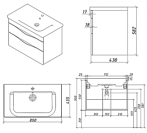 Тумба с раковиной Caprigo Lento 80 два ящика, цвет на выбор/эмаль для ванной в интернет-магазине Sanbest