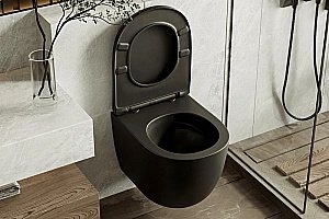 Унитаз подвесной Abber Bequem AC1100TMB черный матовый, с крышкой микролифт, безободковый, слив-торнадо купить в интернет-магазине Sanbest
