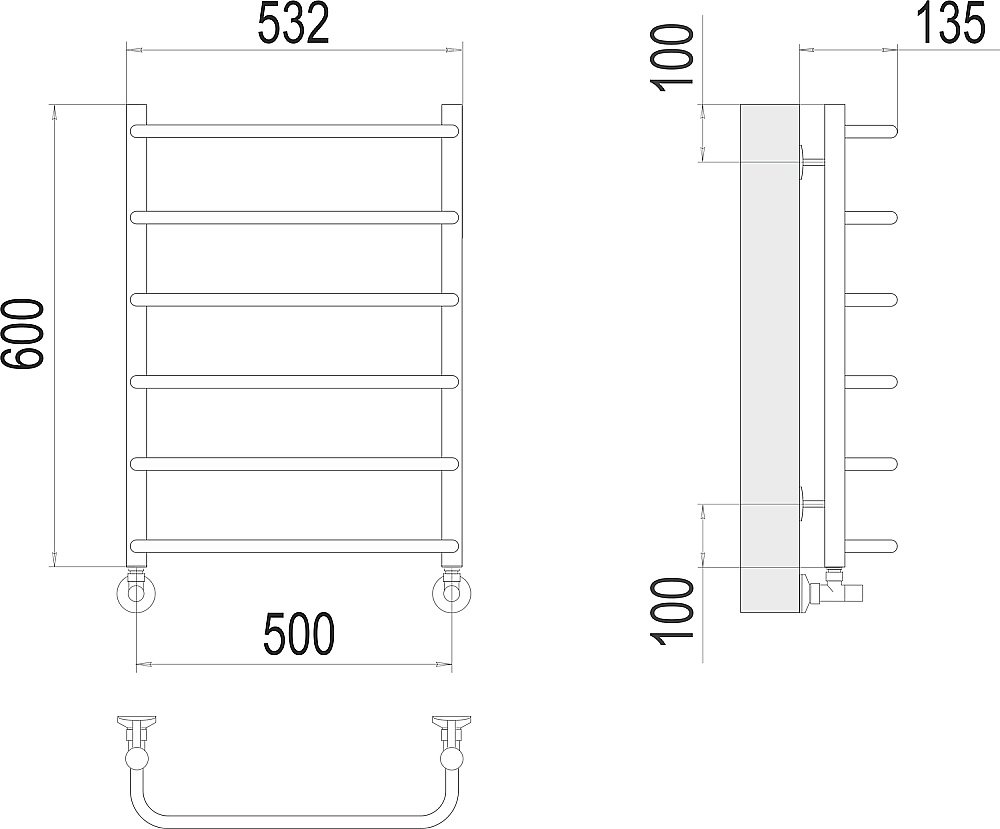 Полотенцесушитель водяной Terminus Стандарт П6 500х600 купить в интернет-магазине сантехники Sanbest