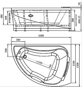 Ванна акриловая Радомир Альбена 168х120 комплект золото купить в интернет-магазине Sanbest
