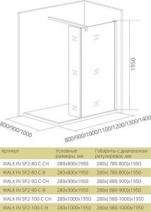 Душевая перегородка Good Door WALK IN SP2-90-C-B черный матовый купить в интернет-магазине Sanbest