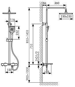 Душевая система Kaiser Serio 05382-3 золото брашированное купить в интернет-магазине сантехники Sanbest