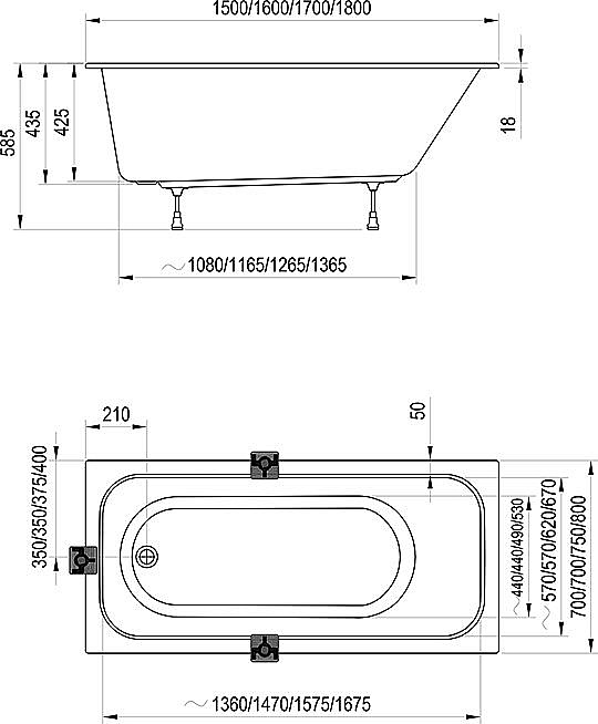 Ванна CHROME SLIM 180х80 CE21300000 белая купить в интернет-магазине Sanbest